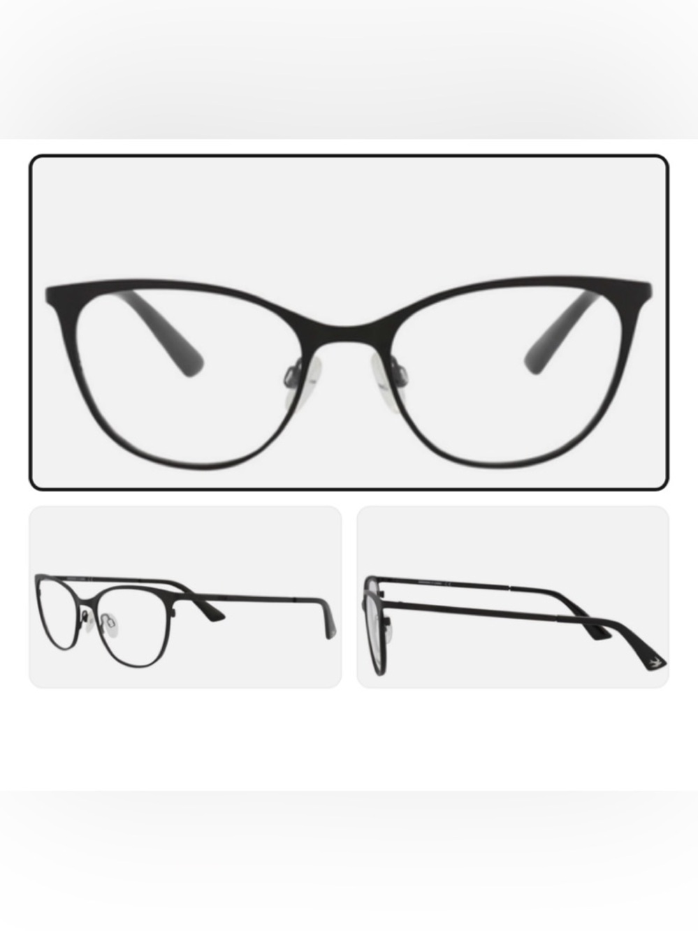Alexander McQueen Black Cat-Eye Metal Eyeglass Frames
